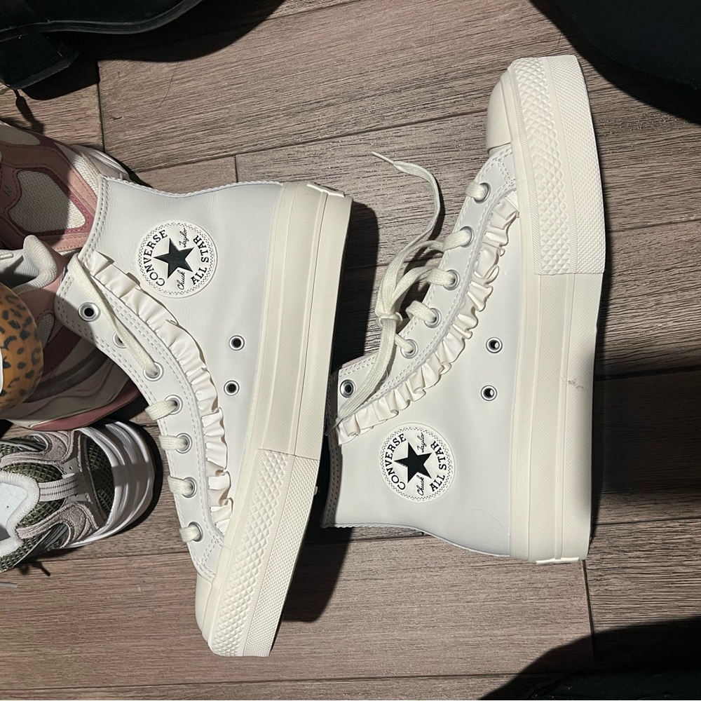 Converse White High-Top Sneakers with Ruffle Detail
